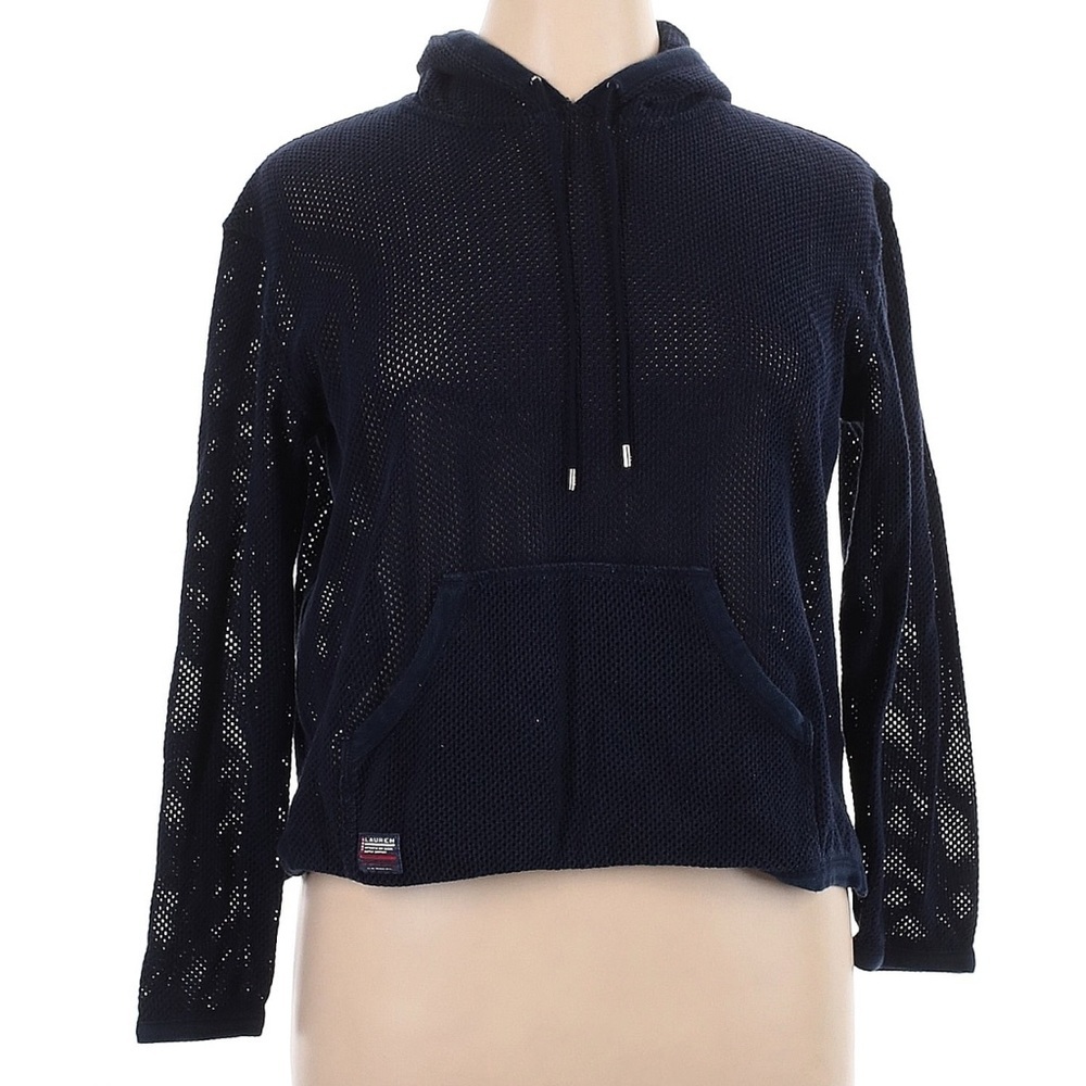 LAUREN Ralph Lauren LRL Dark Navy Blue Mesh Crochet Hoodie Womenโs Size XL